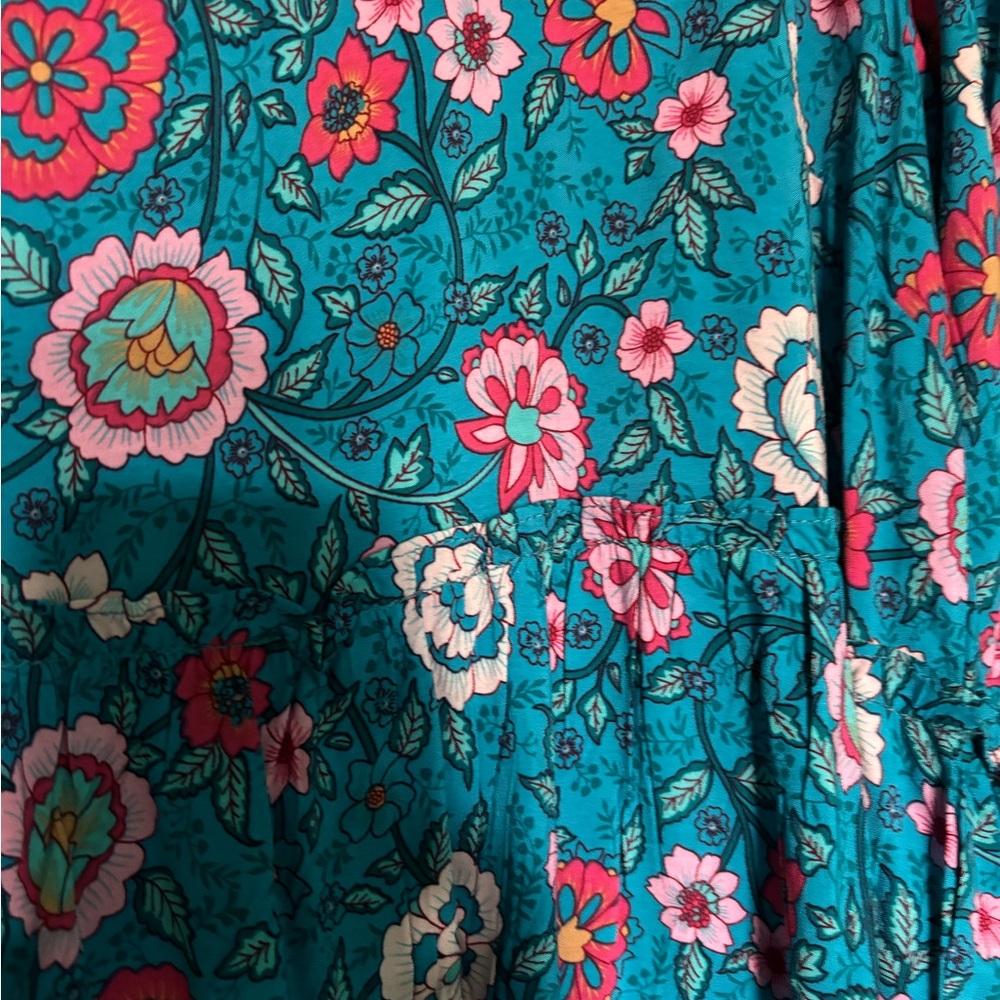 Natural Life Vibrant Blue Dress with Pink Floral Accents - Picture 3 of 3